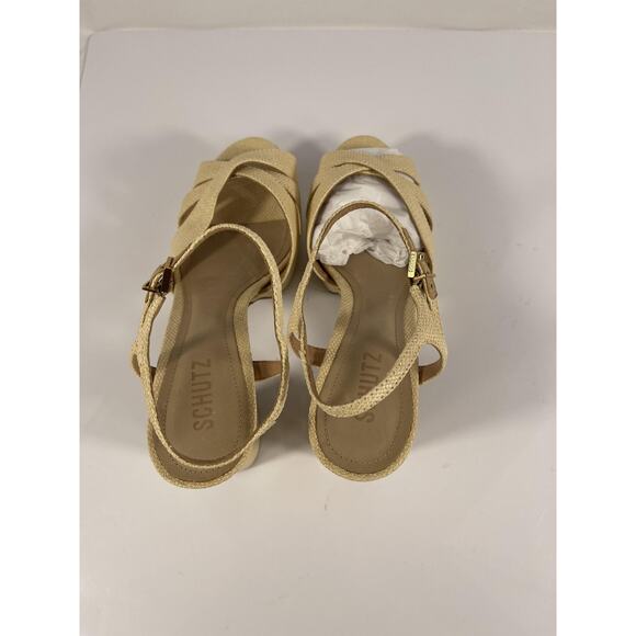 Schutz Keefa Shoes Women's Size 9.5 Natural Raffia Platform Block Heel Sandals - Picture 7 of 11